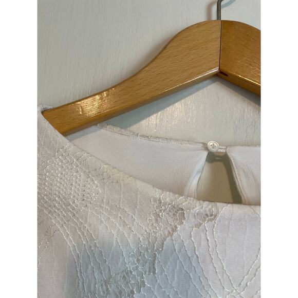 Massimo Dutti Woman's White Ruffled Blouse 3/4 Sleeves Lace Ethereal Romantic 6 - Picture 4 of 7
